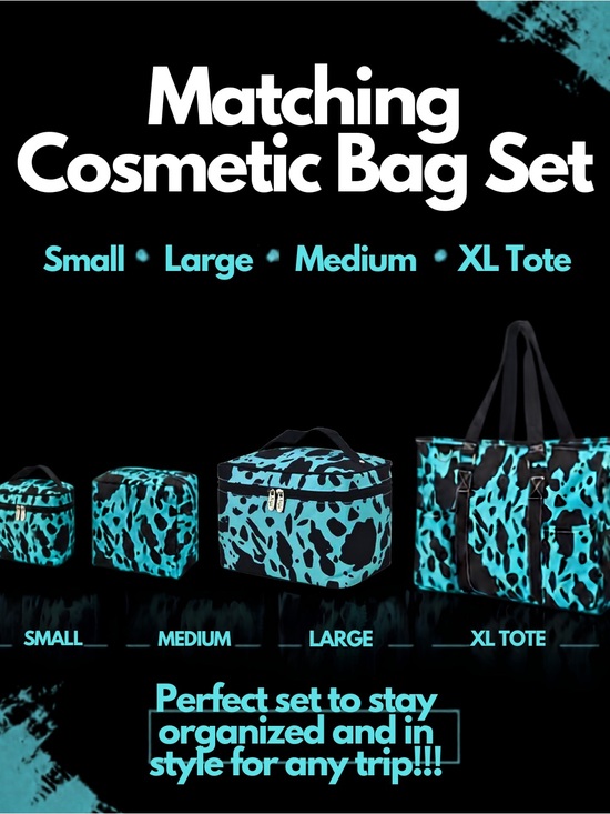 Other - Turquoise Black Cowprint Cosmetic Bag Set - Matching Travel Organizer